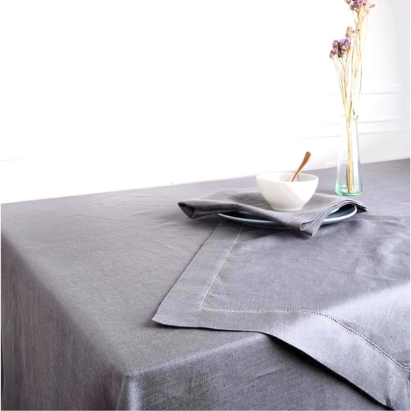 WILLIAMS SONOMA Charcoal Grey Rectangular Hemstitch Linen Table Cloth 96”x61” - Picture 3 of 10